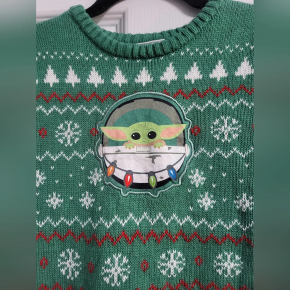 Star Wars Girls Baby Yoda Green Holiday Dress Size 6-6X - Picture 3 of 5